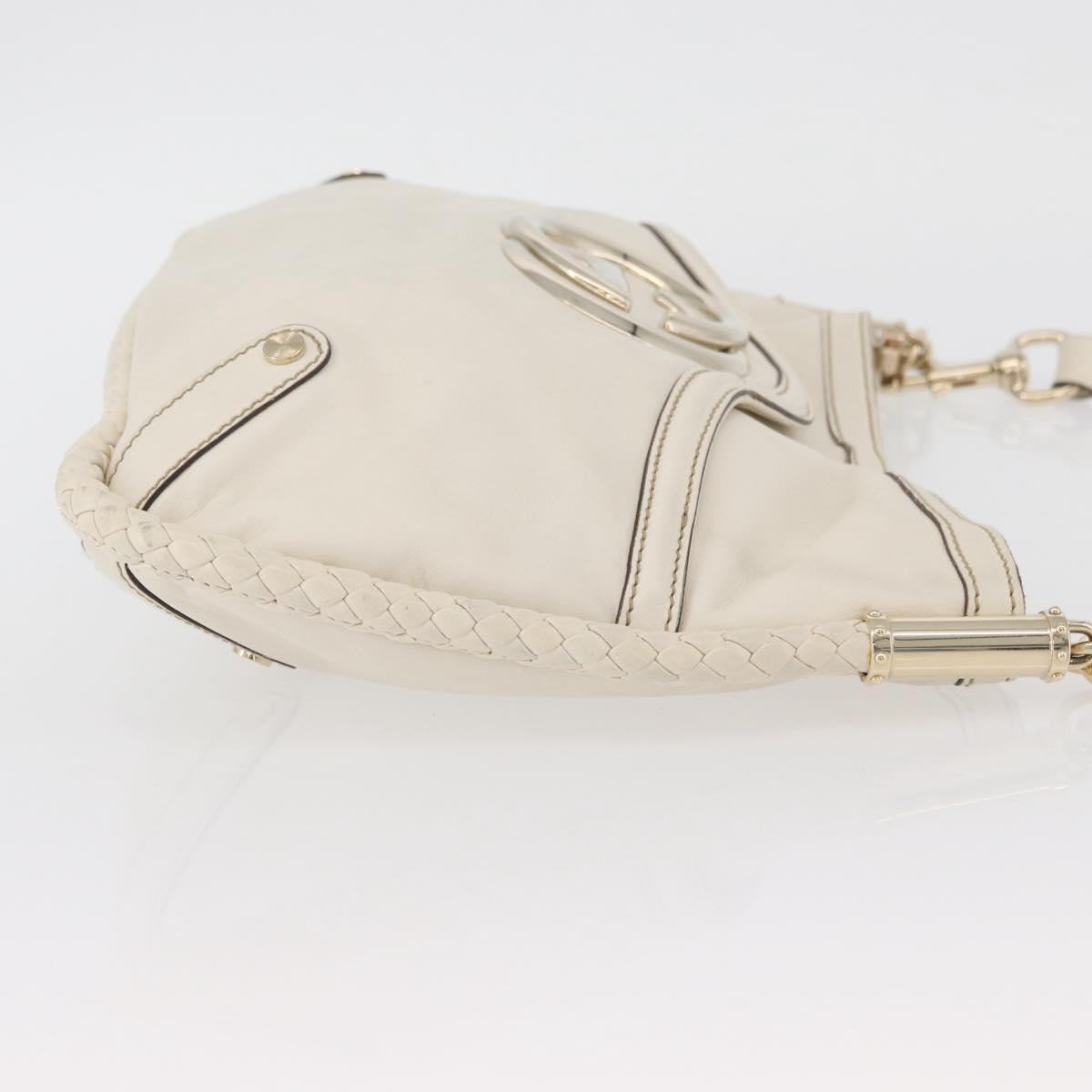 GUCCI Sherry Line Chain Shoulder Bag Leather White Gold 153011 Auth BAZ007A