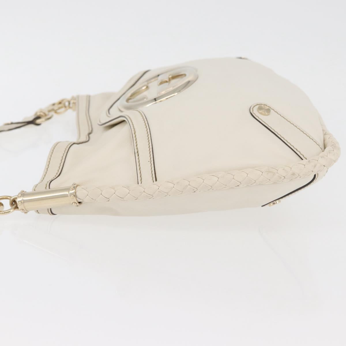 GUCCI Sherry Line Chain Shoulder Bag Leather White Gold 153011 Auth BAZ007A