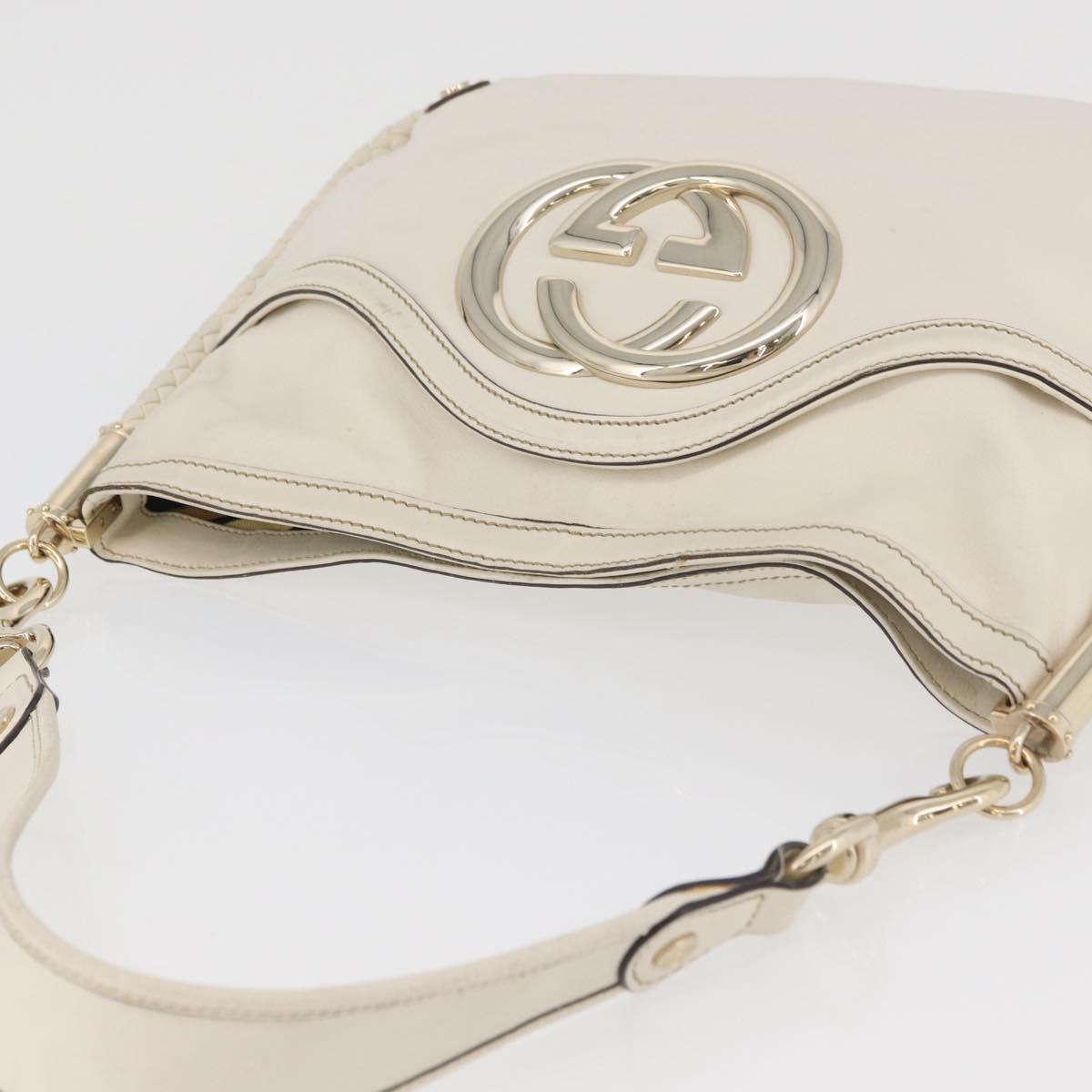 GUCCI Sherry Line Chain Shoulder Bag Leather White Gold 153011 Auth BAZ007A