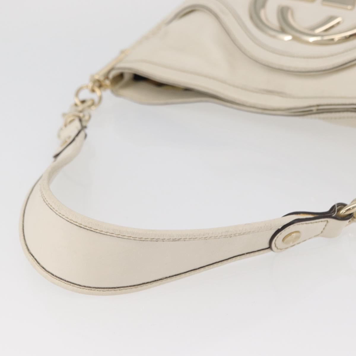 GUCCI Sherry Line Chain Shoulder Bag Leather White Gold 153011 Auth BAZ007A