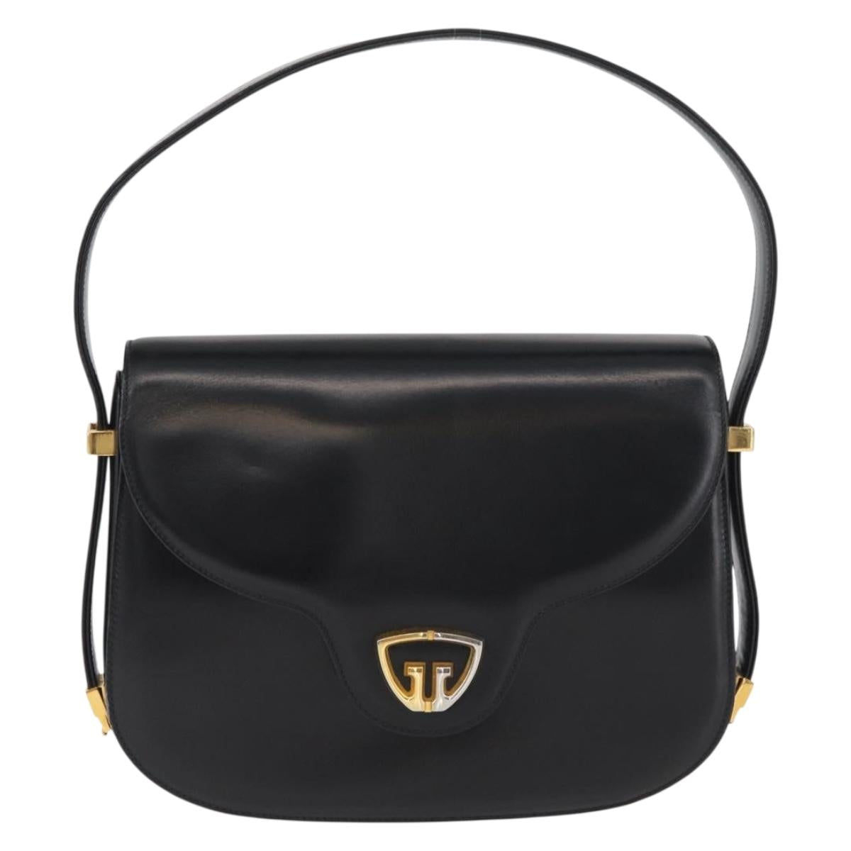 GUCCI Hand Bag Leather Black Gold Auth BAZ009