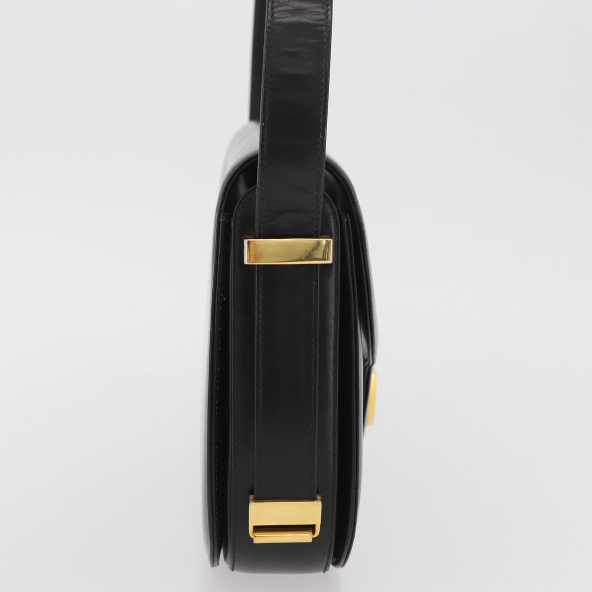 GUCCI Hand Bag Leather Black Gold Auth BAZ009