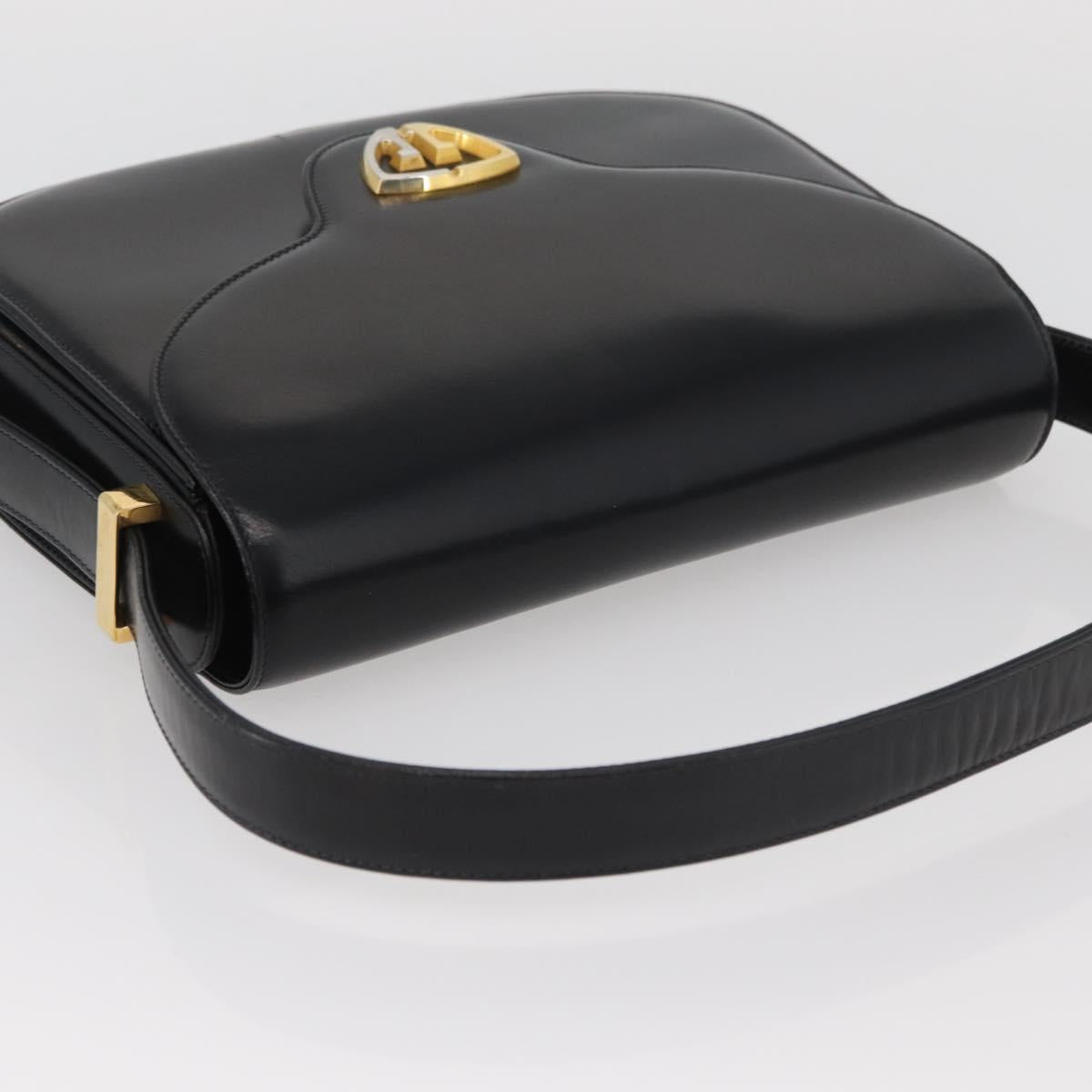 GUCCI Hand Bag Leather Black Gold Auth BAZ009