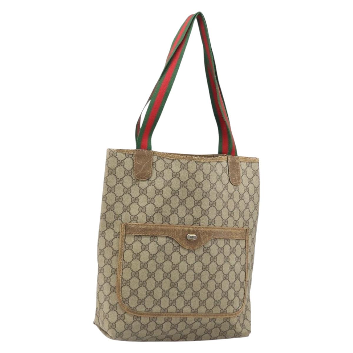 GUCCI GG Supreme Web Sherry Line Tote Bag PVC Beige 39 02 003 Auth BAZ015