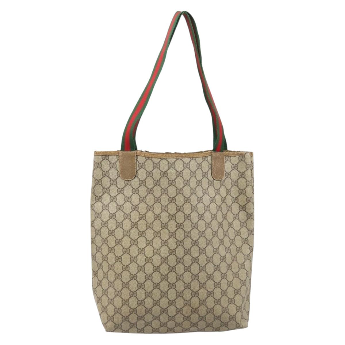 GUCCI GG Supreme Web Sherry Line Tote Bag PVC Beige 39 02 003 Auth BAZ015