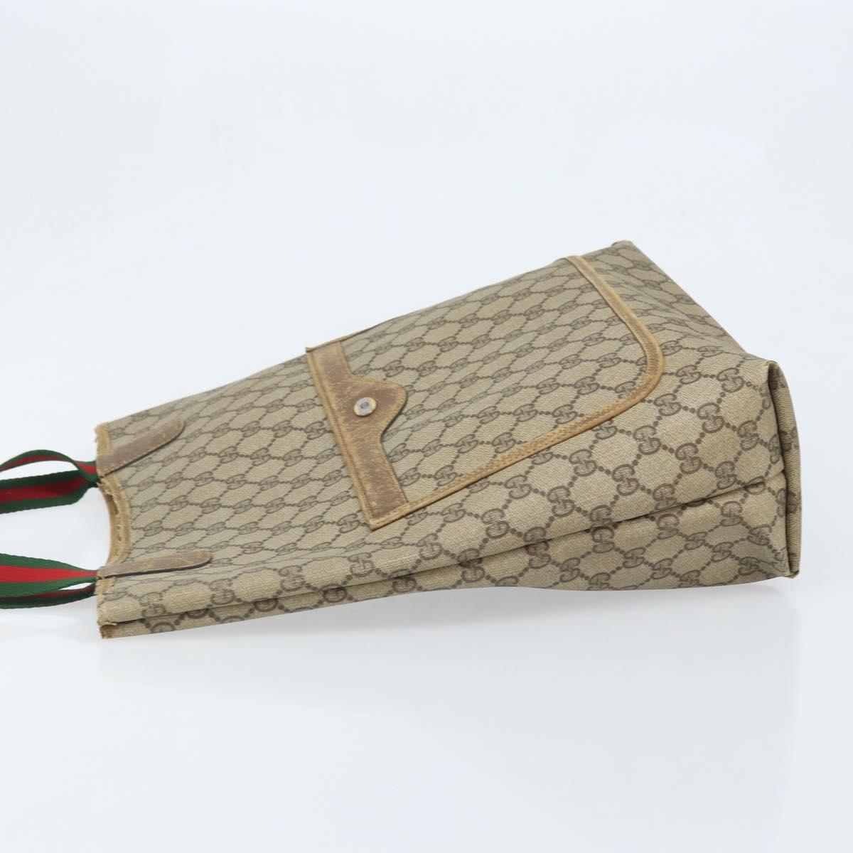 GUCCI GG Supreme Web Sherry Line Tote Bag PVC Beige 39 02 003 Auth BAZ015
