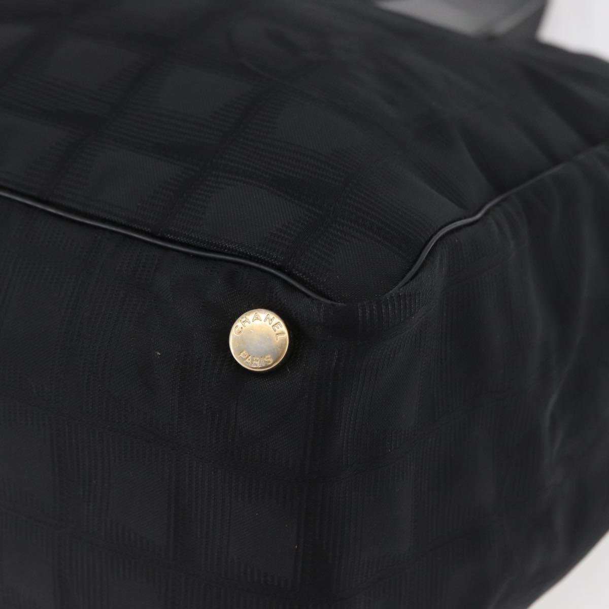 CHANEL New Travel Line Tote Bag Nylon Black Gold CC Auth BAZ019A