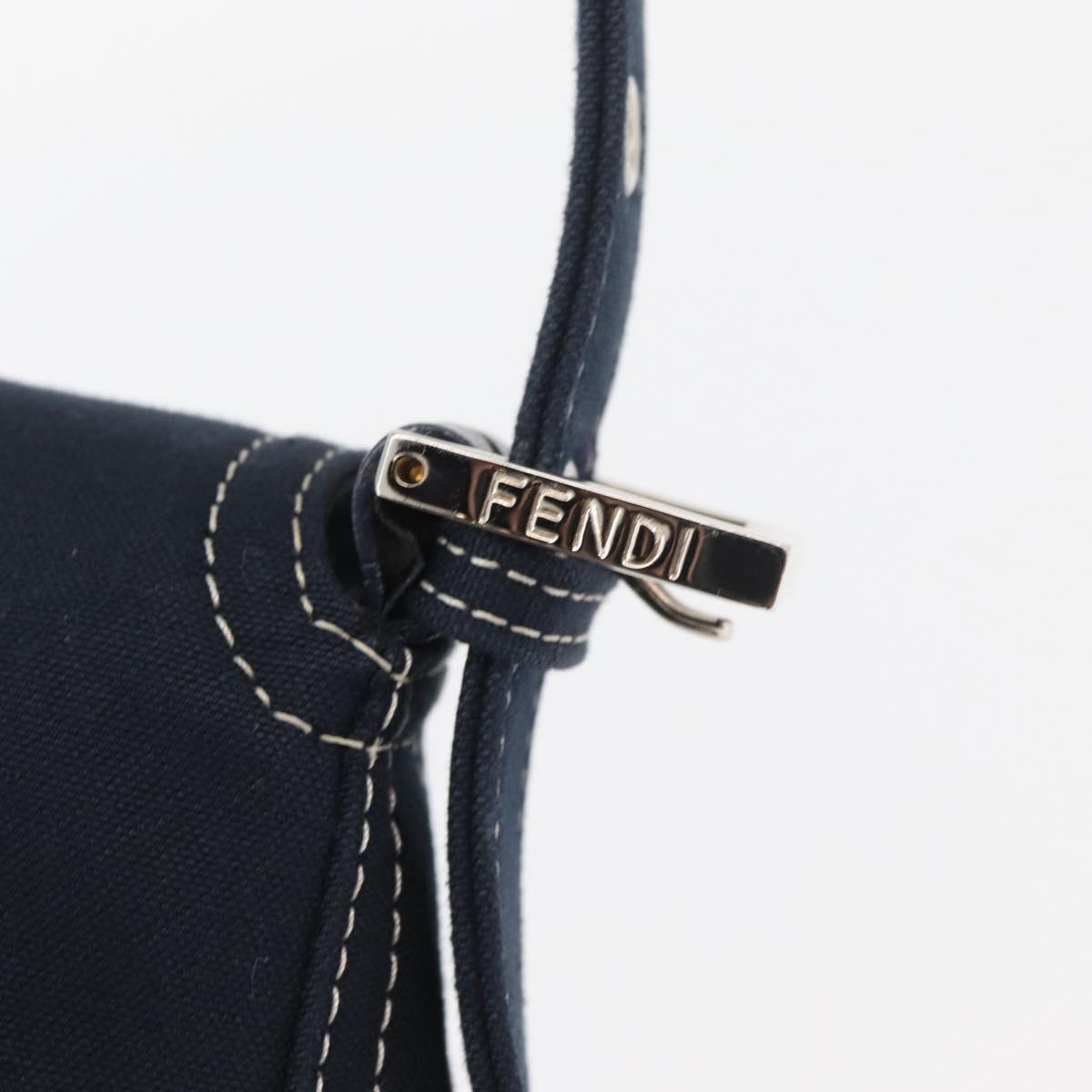 FENDI Mamma Baguette Hand Bag Canvas Navy Silver Auth BAZ024