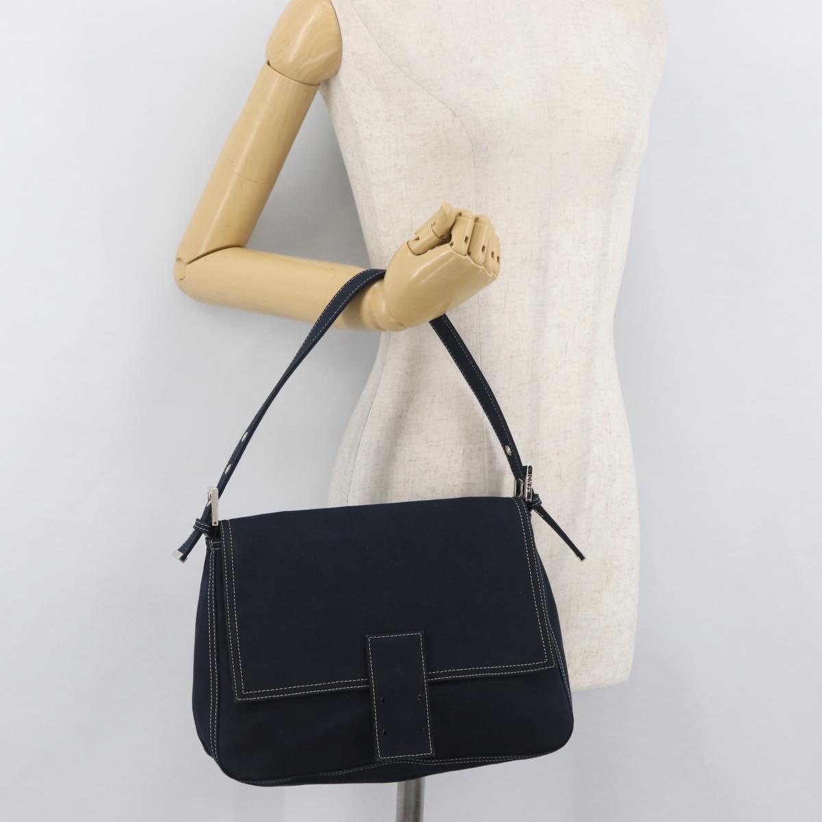 FENDI Mamma Baguette Hand Bag Canvas Navy Silver Auth BAZ024