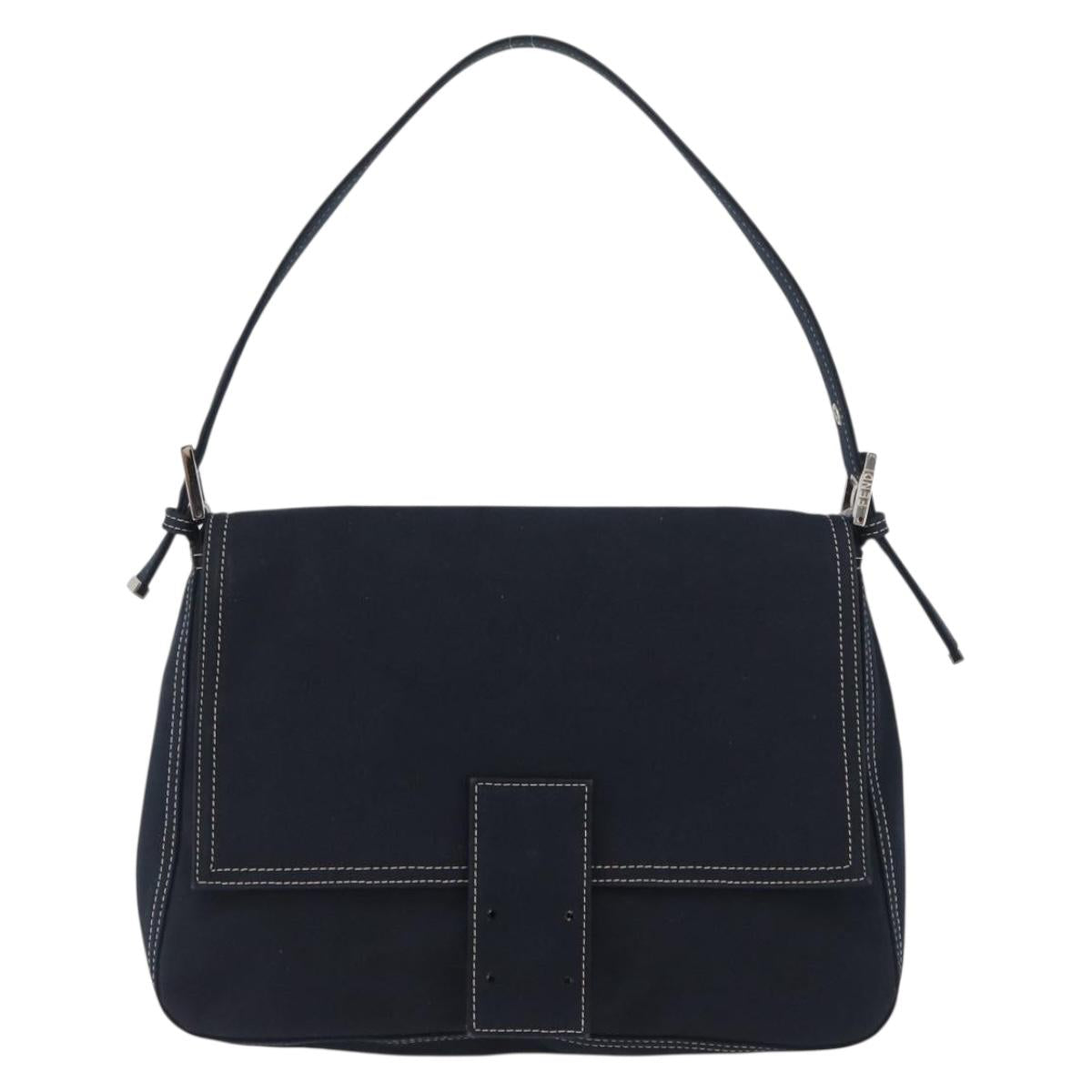 FENDI Mamma Baguette Hand Bag Canvas Navy Silver Auth BAZ024