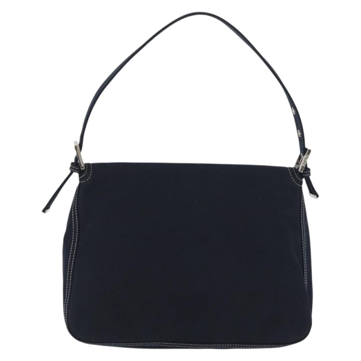 FENDI Mamma Baguette Hand Bag Canvas Navy Silver Auth BAZ024