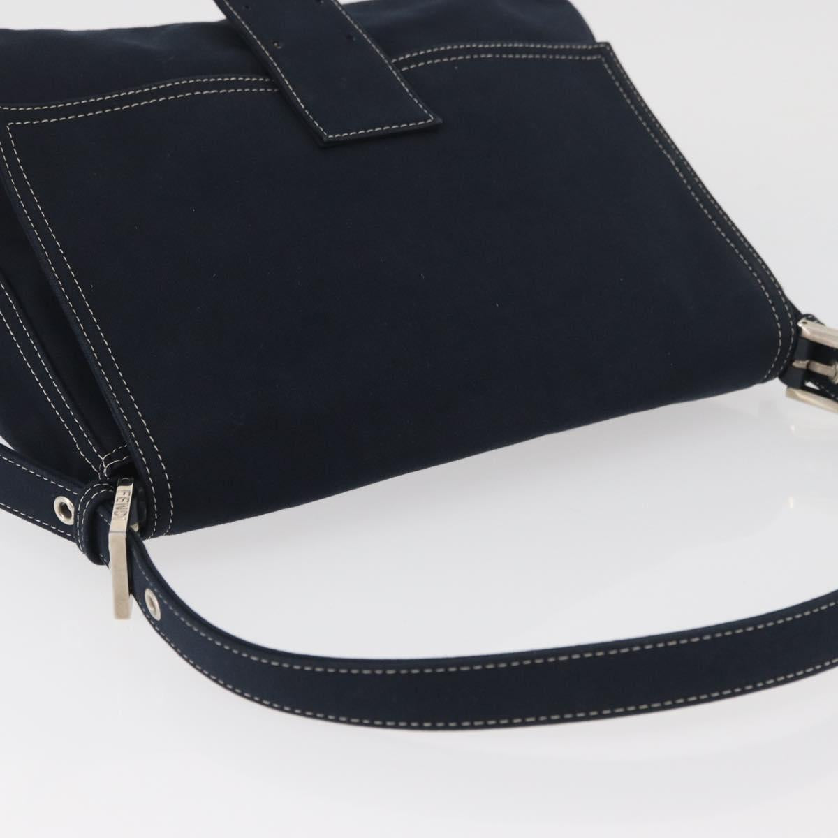 FENDI Mamma Baguette Hand Bag Canvas Navy Silver Auth BAZ024