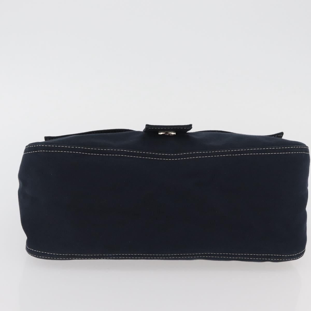 FENDI Mamma Baguette Hand Bag Canvas Navy Silver Auth BAZ024