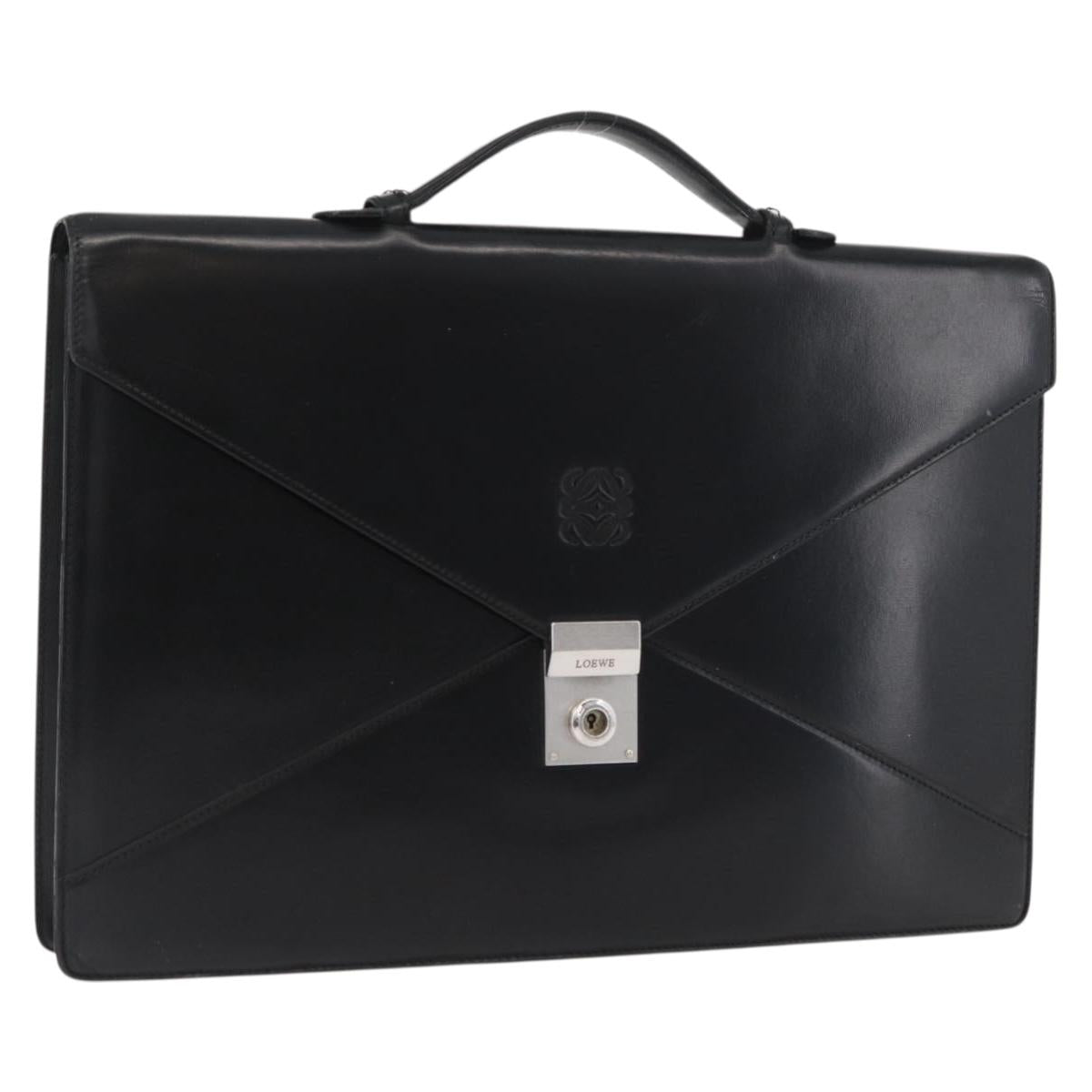 LOEWE Business Bag Leather Black Silver Auth BAZ025