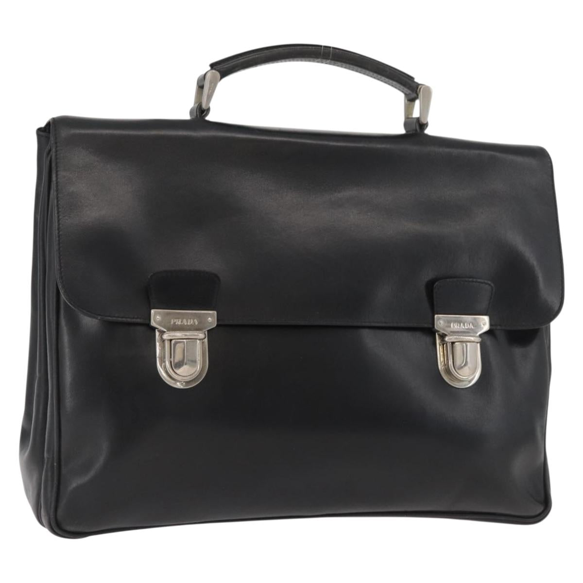 PRADA Business Bag Leather Black Silver Auth BAZ026