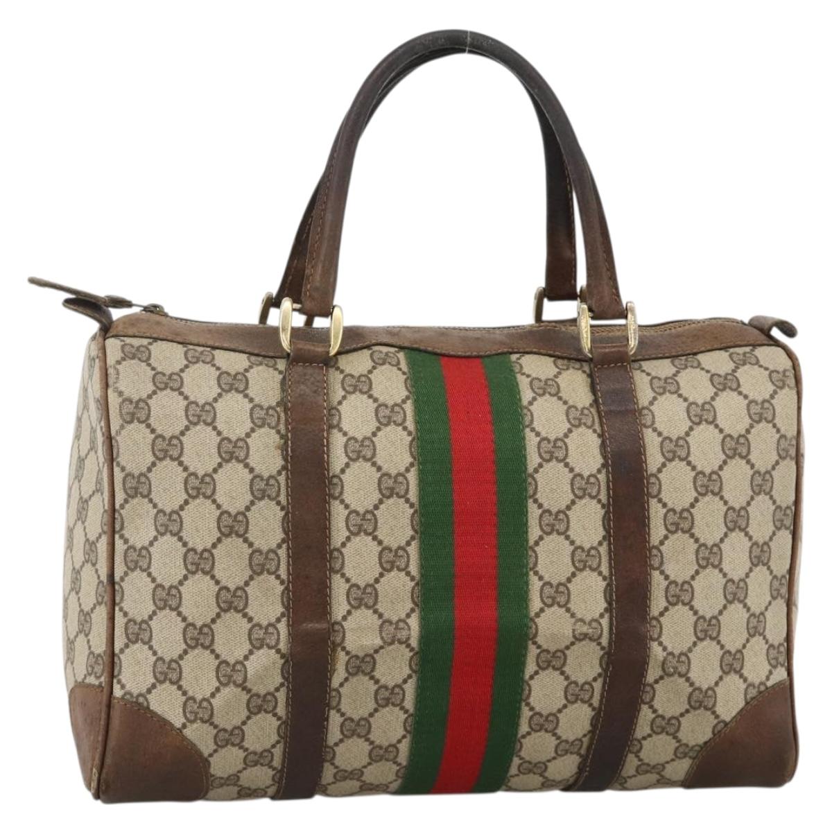 GUCCI GG Supreme Web Sherry Line Hand Bag PVC Beige Gold Auth BAZ031