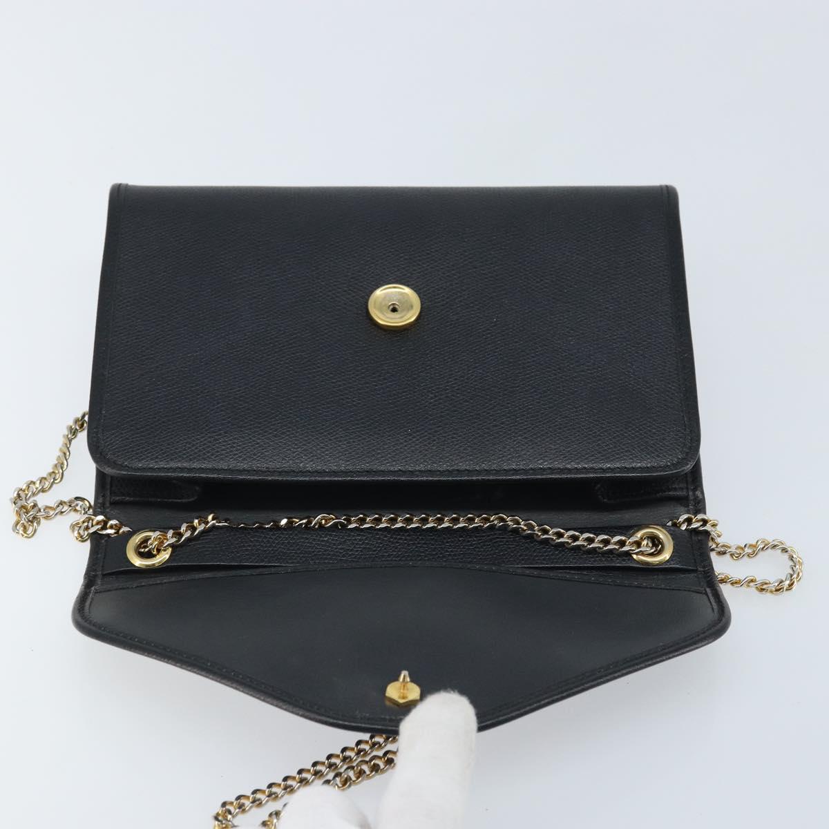Christian Dior Chain Shoulder Bag Leather Gold Black Auth BAZ035A