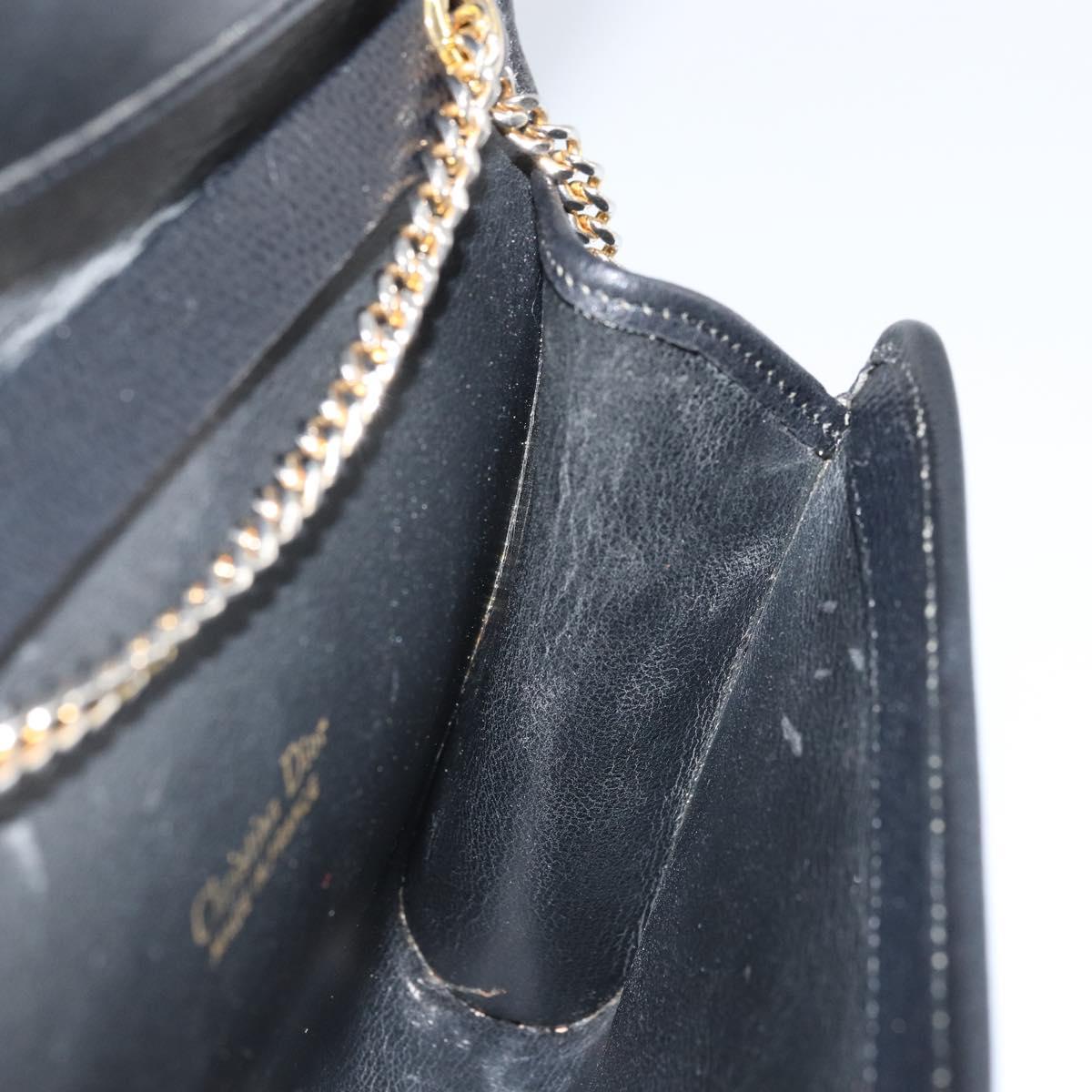 Christian Dior Chain Shoulder Bag Leather Gold Black Auth BAZ035A