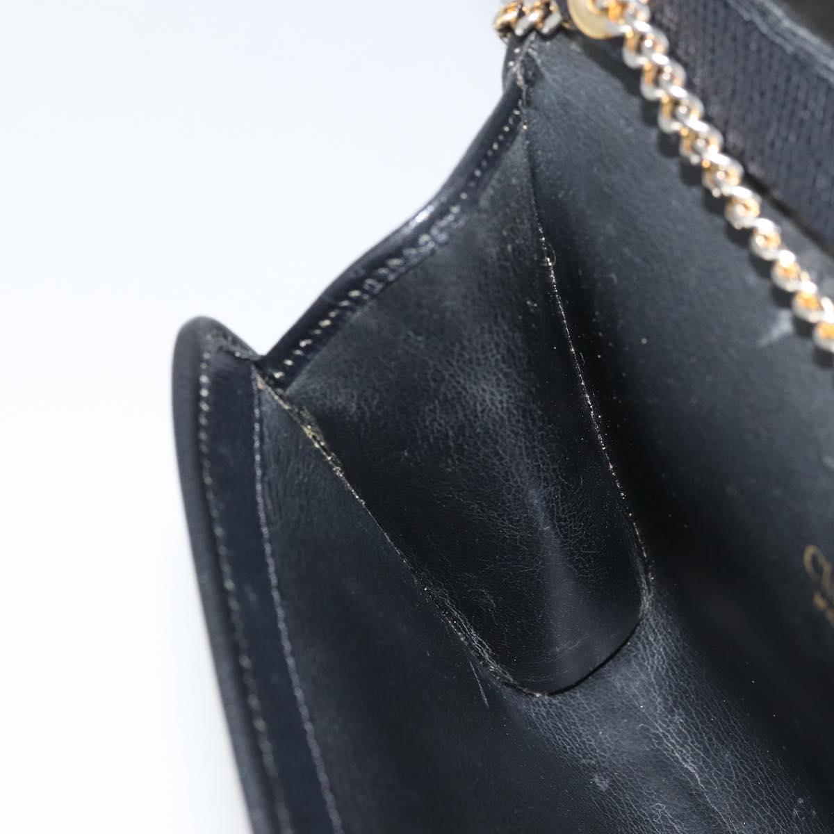 Christian Dior Chain Shoulder Bag Leather Gold Black Auth BAZ035A
