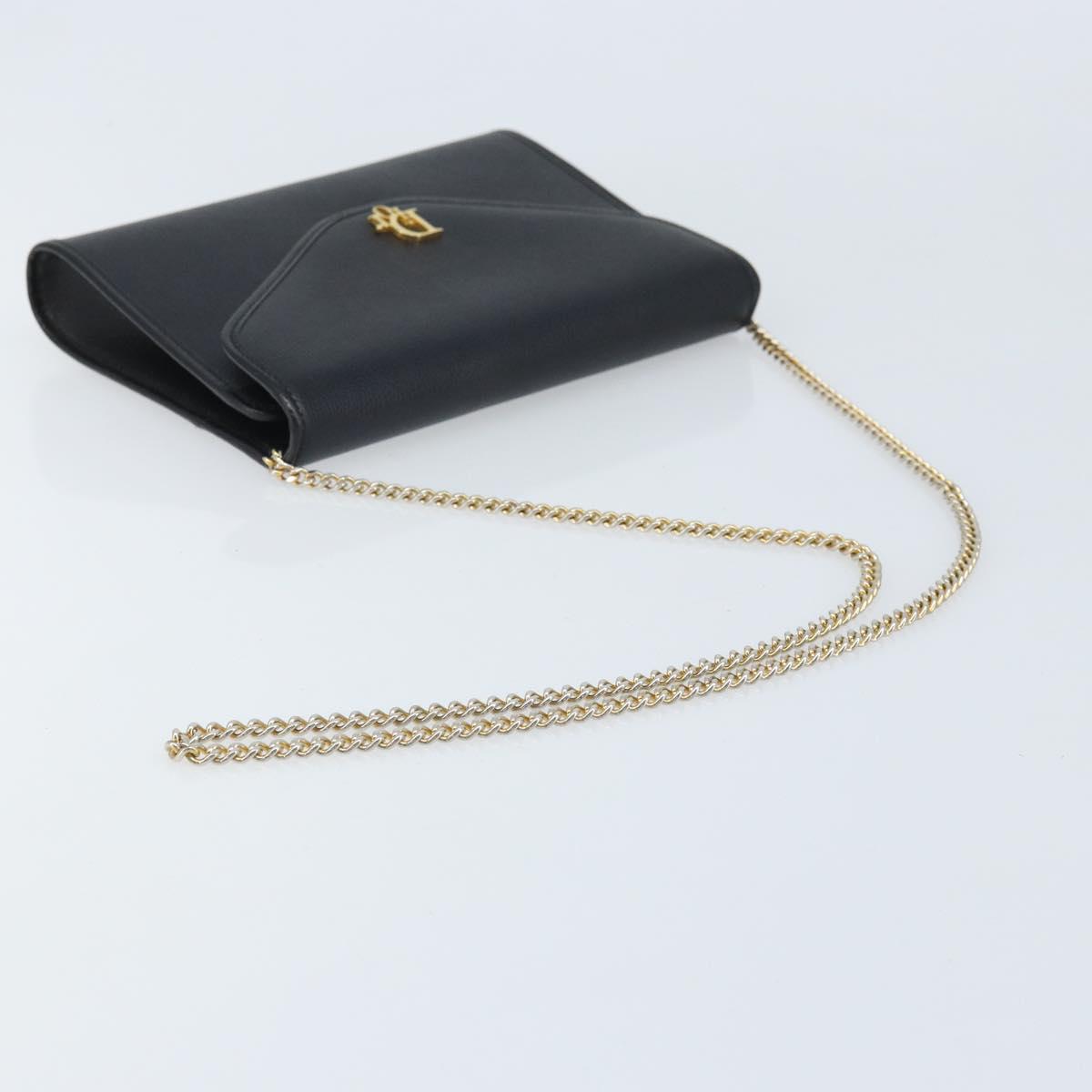Christian Dior Chain Shoulder Bag Leather Gold Black Auth BAZ035A