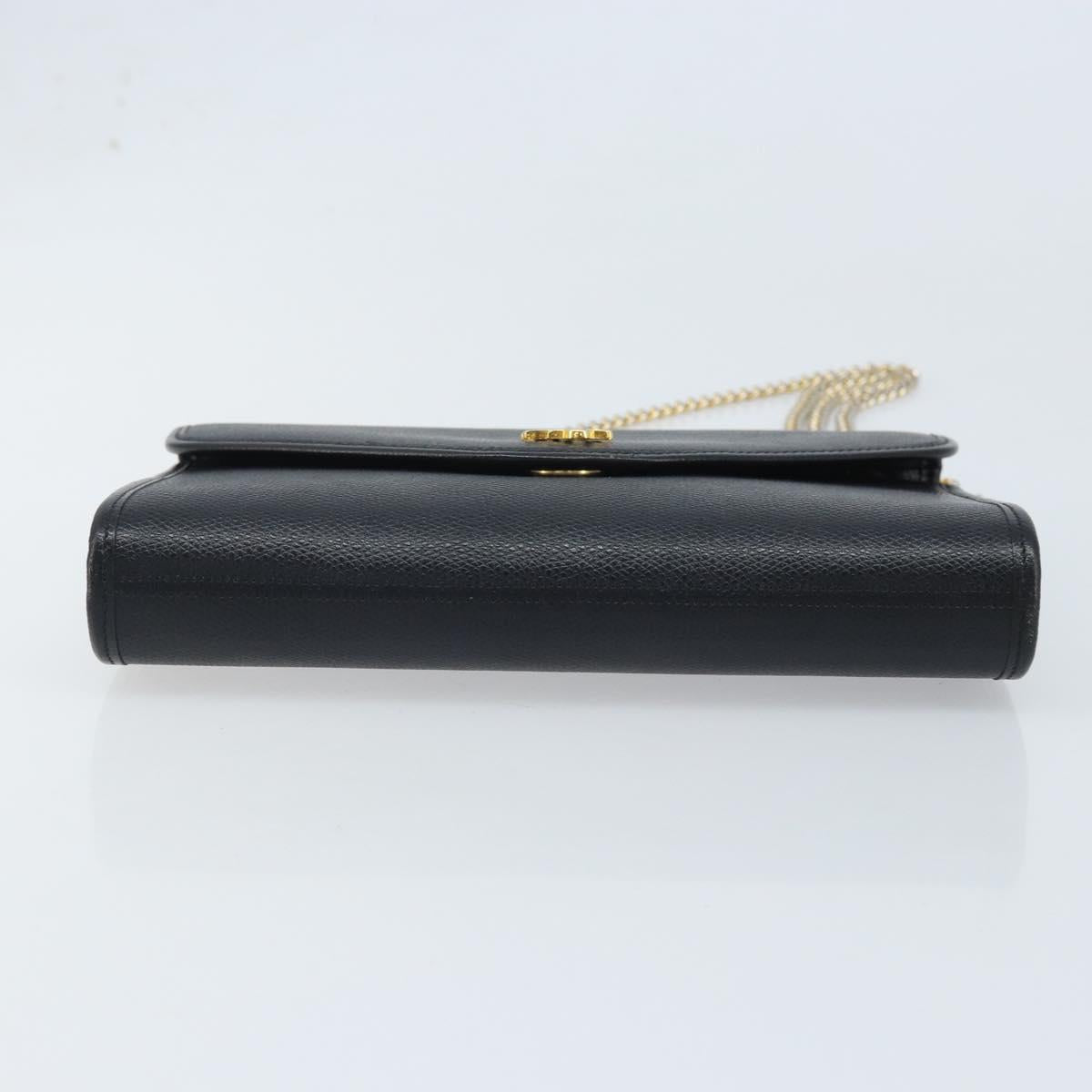 Christian Dior Chain Shoulder Bag Leather Gold Black Auth BAZ035A