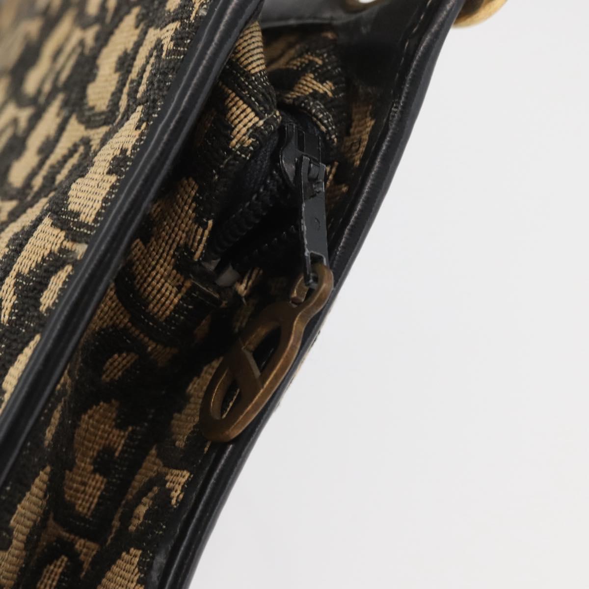 Christian Dior Trotter Canvas Shoulder Bag Navy Gold Auth BAZ047