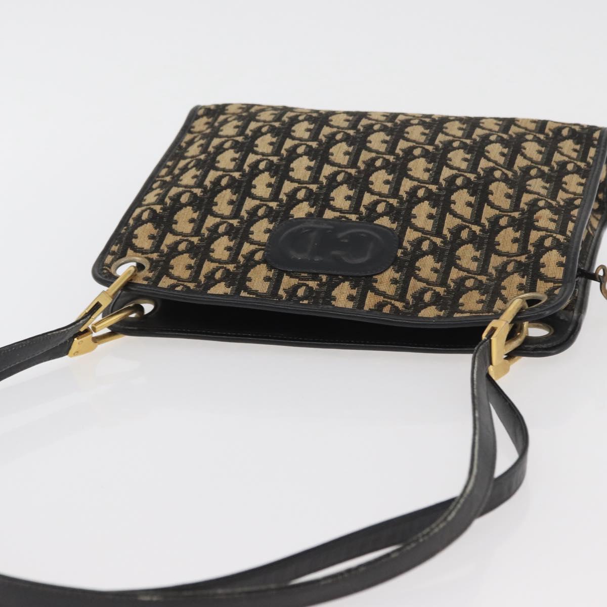 Christian Dior Trotter Canvas Shoulder Bag Navy Gold Auth BAZ047