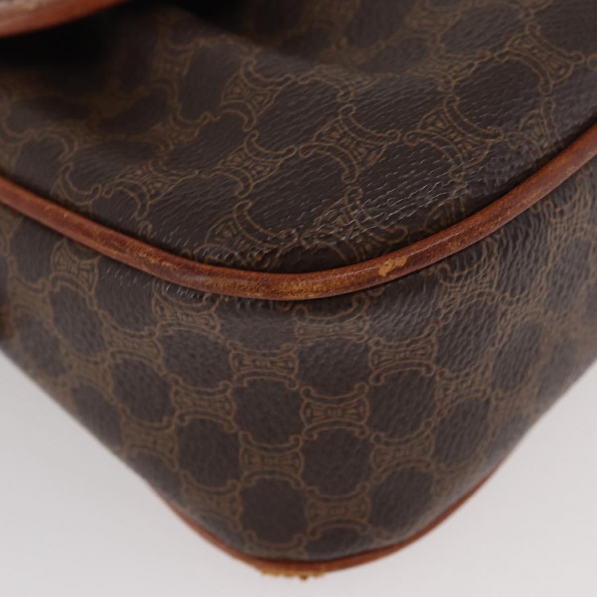 CELINE Macadam Canvas Shoulder Bag PVC Leather Brown Gold Auth BAZ059A