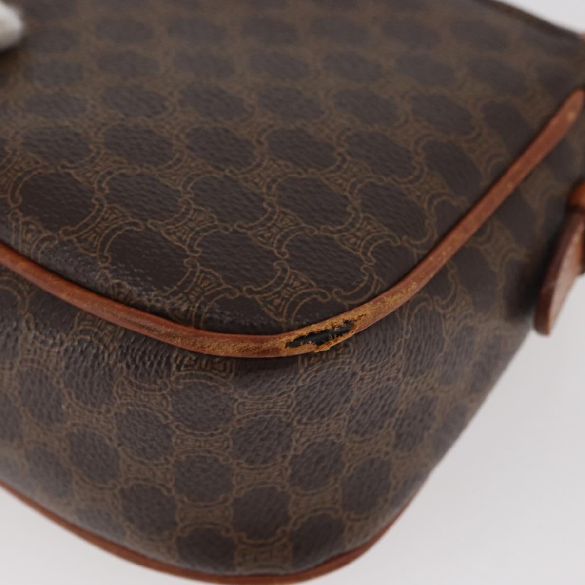 CELINE Macadam Canvas Shoulder Bag PVC Leather Brown Gold Auth BAZ059A