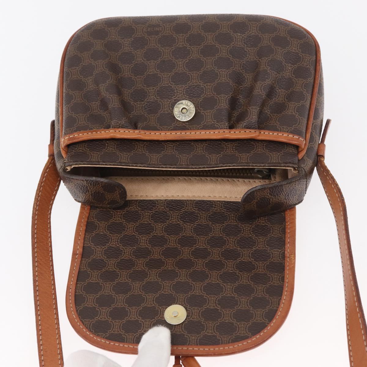 CELINE Macadam Canvas Shoulder Bag PVC Leather Brown Gold Auth BAZ059A