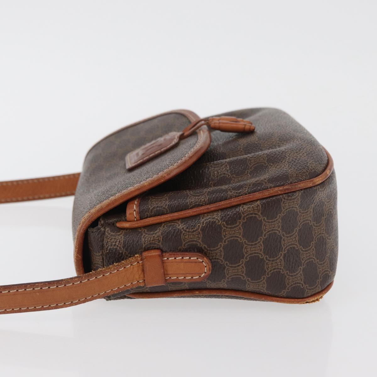 CELINE Macadam Canvas Shoulder Bag PVC Leather Brown Gold Auth BAZ059A