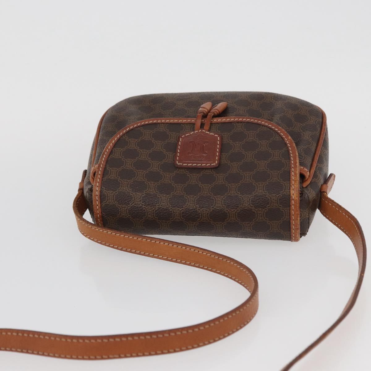 CELINE Macadam Canvas Shoulder Bag PVC Leather Brown Gold Auth BAZ059A