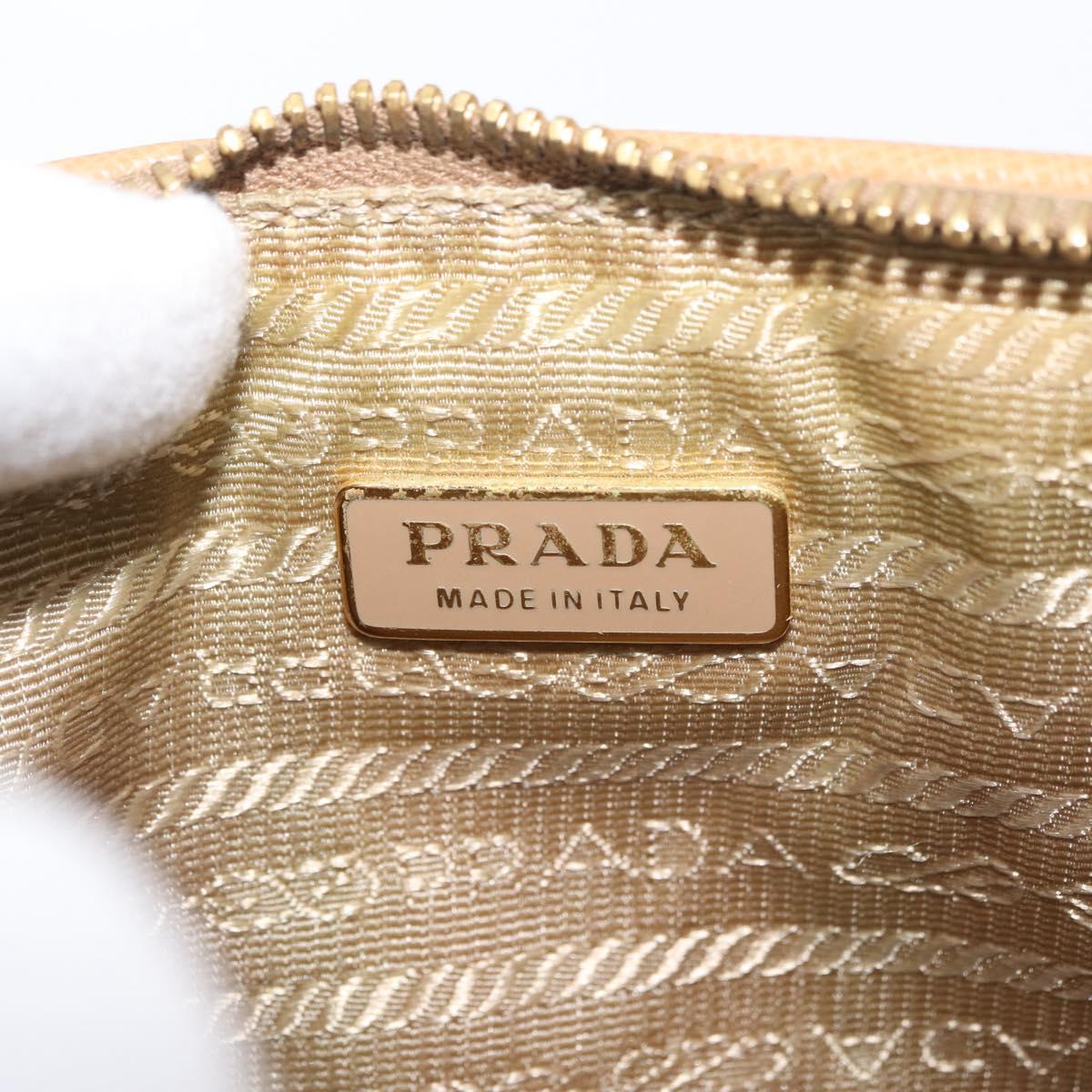 PRADA Punching Pouch Leather Beige Gold Auth BAZ062A
