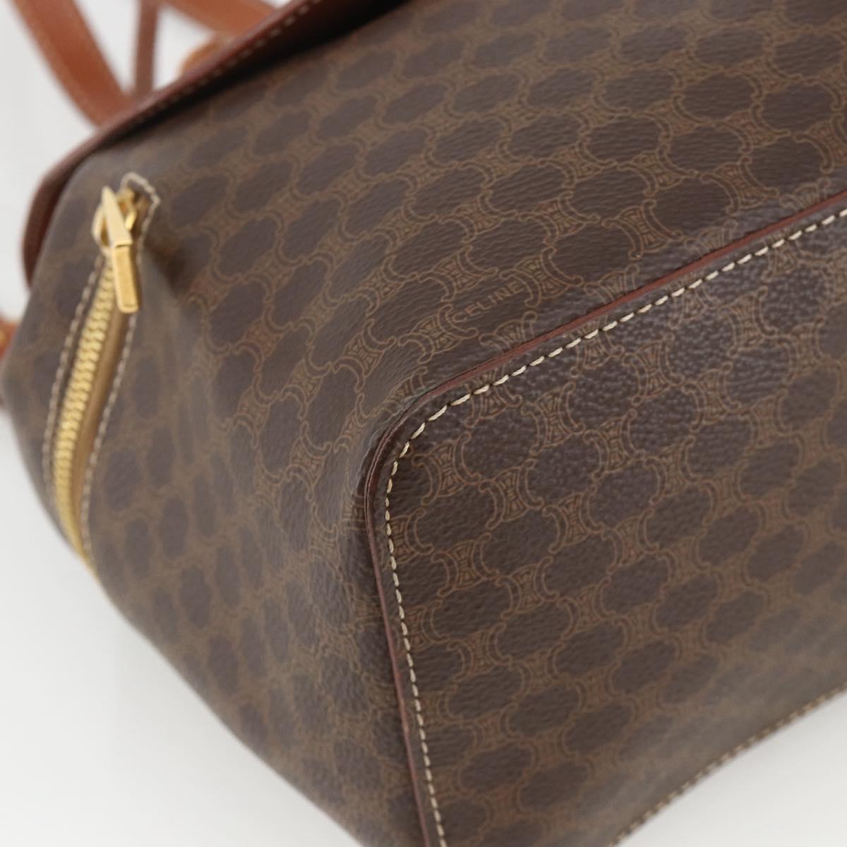 CELINE Macadam Canvas Backpack PVC Leather Brown Gold Auth BAZ067A