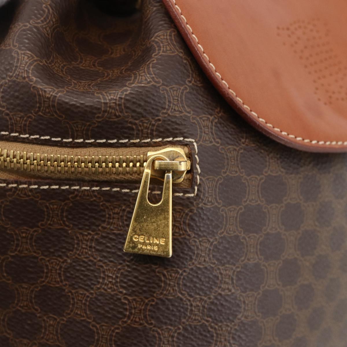 CELINE Macadam Canvas Backpack PVC Leather Brown Gold Auth BAZ067A