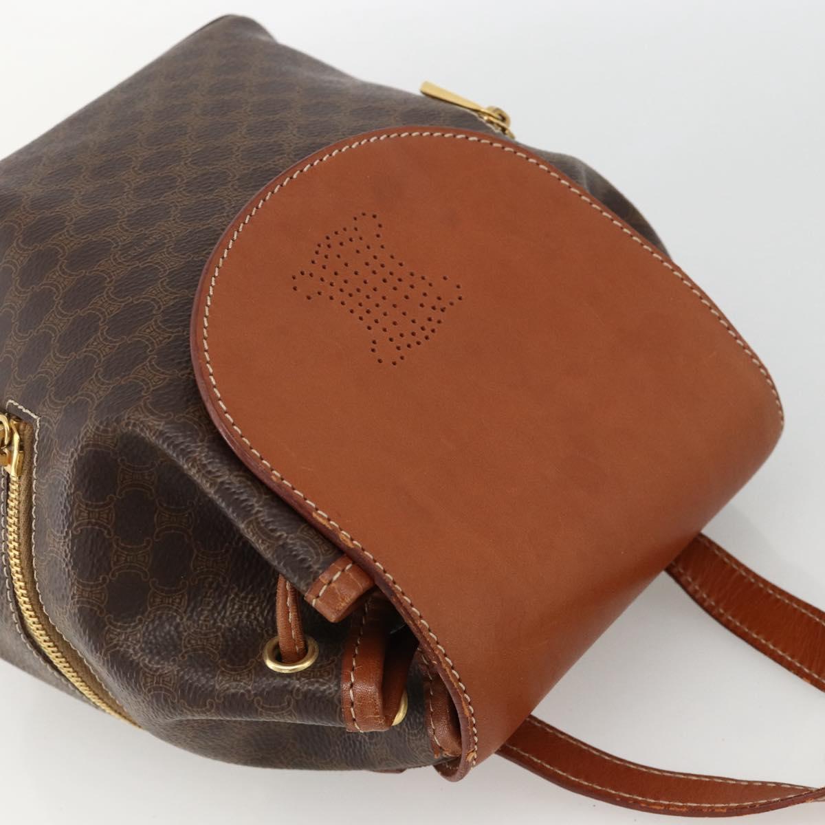 CELINE Macadam Canvas Backpack PVC Leather Brown Gold Auth BAZ067A