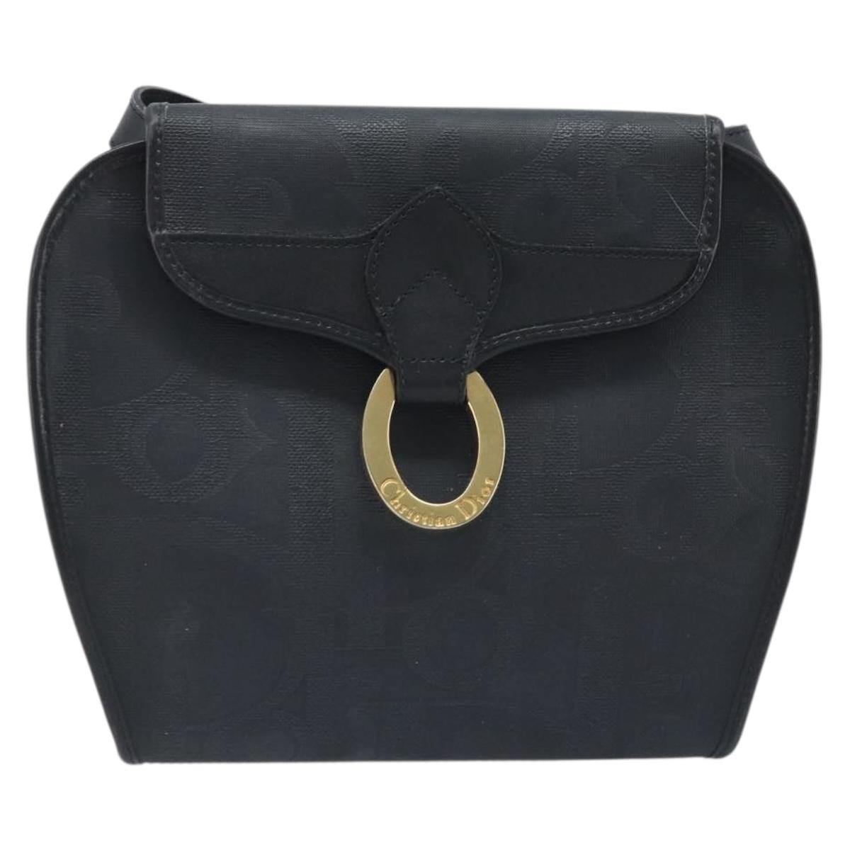 Christian Dior Trotter Canvas Shoulder Bag PVC Black Gold Auth BAZ068A