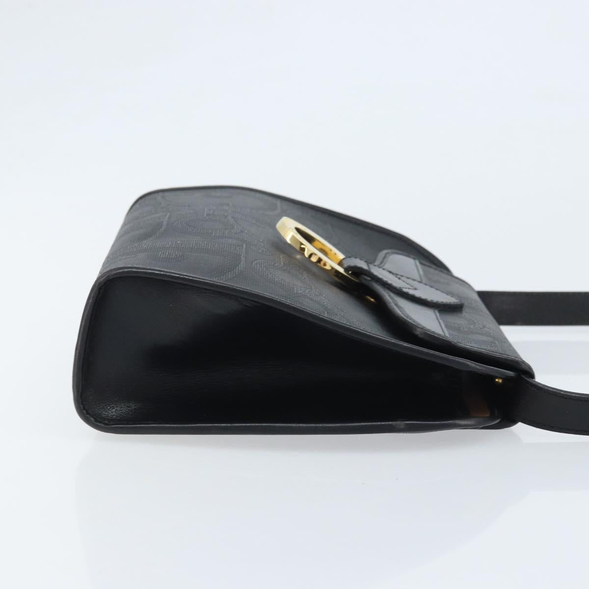Christian Dior Trotter Canvas Shoulder Bag PVC Black Gold Auth BAZ068A