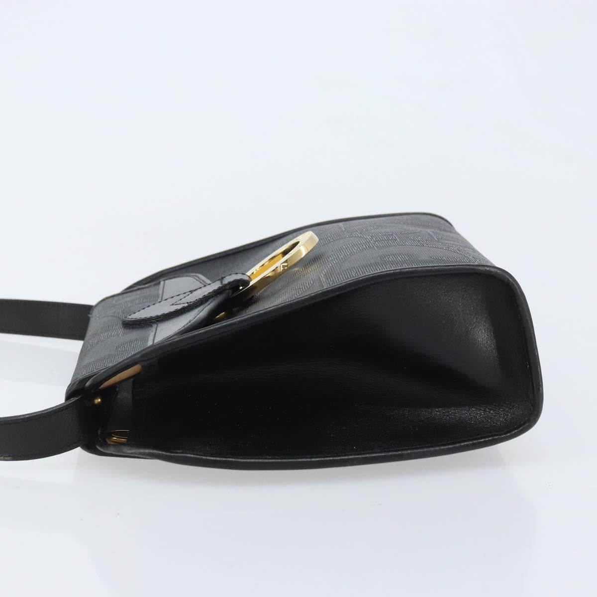 Christian Dior Trotter Canvas Shoulder Bag PVC Black Gold Auth BAZ068A