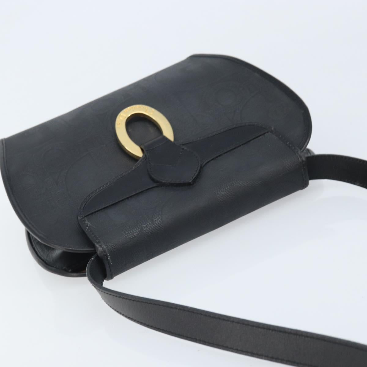 Christian Dior Trotter Canvas Shoulder Bag PVC Black Gold Auth BAZ068A