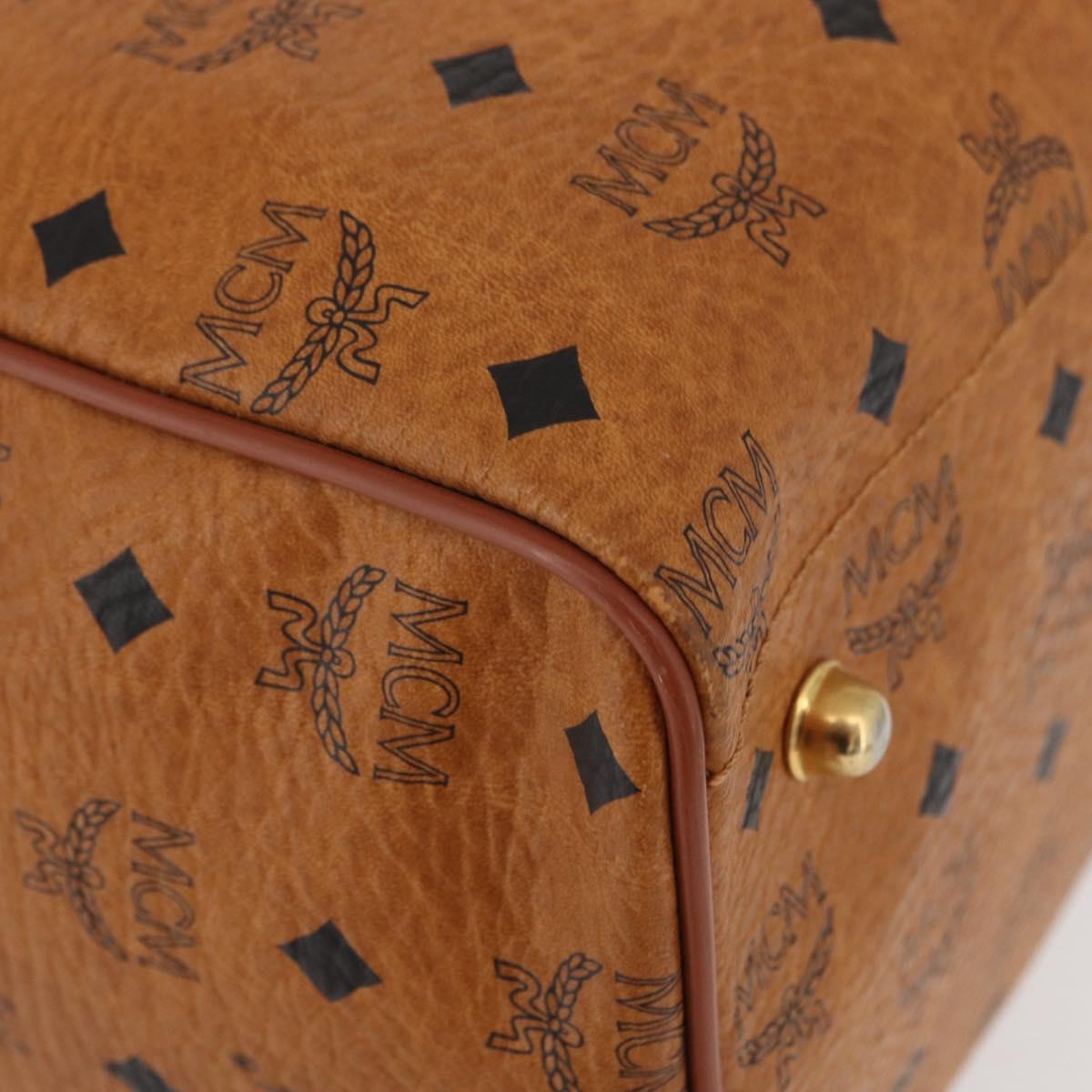 MCM Vicetos Logogram Boston Bag PVC Leather Brown Gold Auth BAZ070A