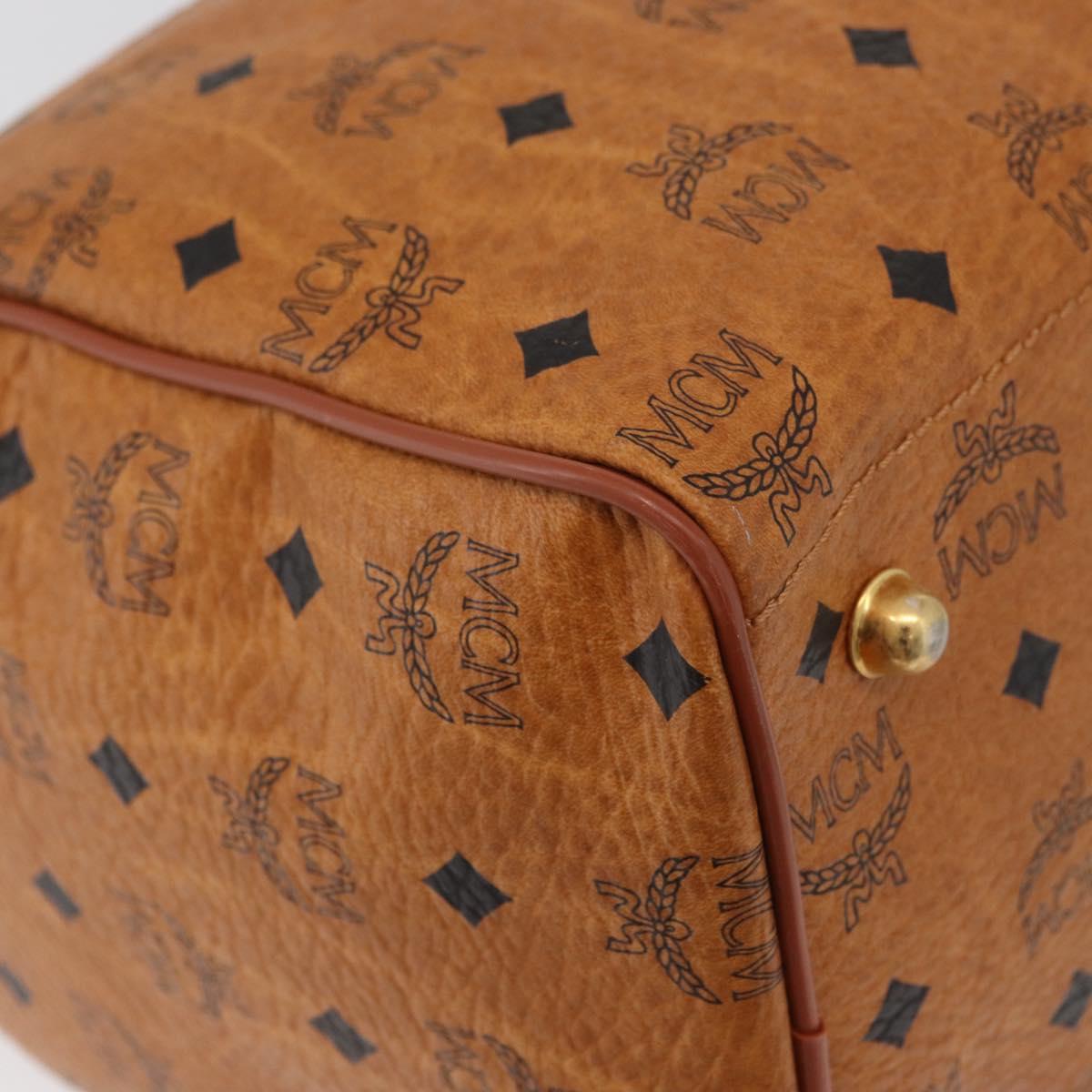 MCM Vicetos Logogram Boston Bag PVC Leather Brown Gold Auth BAZ070A
