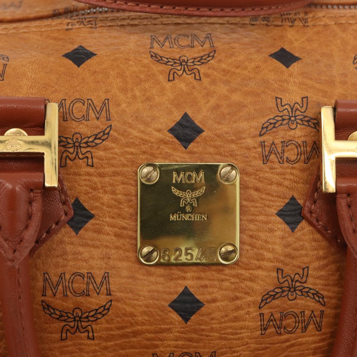 MCM Vicetos Logogram Boston Bag PVC Leather Brown Gold Auth BAZ070A