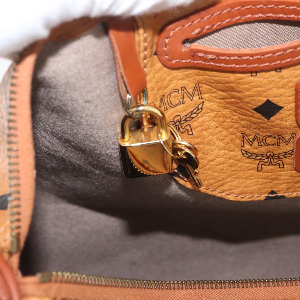 MCM Vicetos Logogram Boston Bag PVC Leather Brown Gold Auth BAZ070A