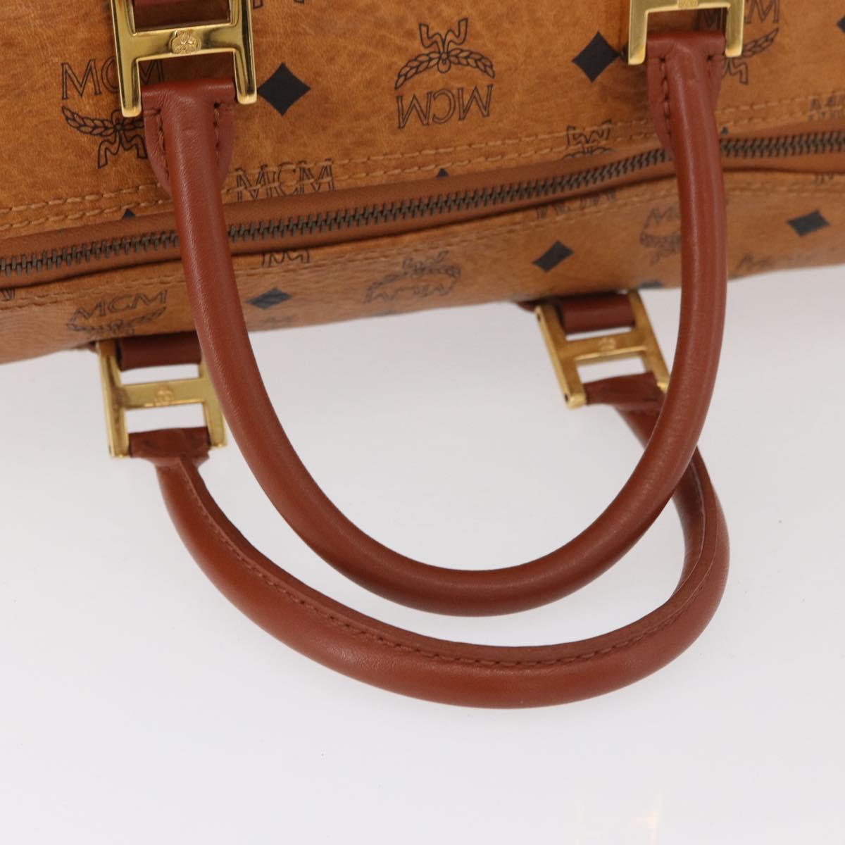 MCM Vicetos Logogram Boston Bag PVC Leather Brown Gold Auth BAZ070A