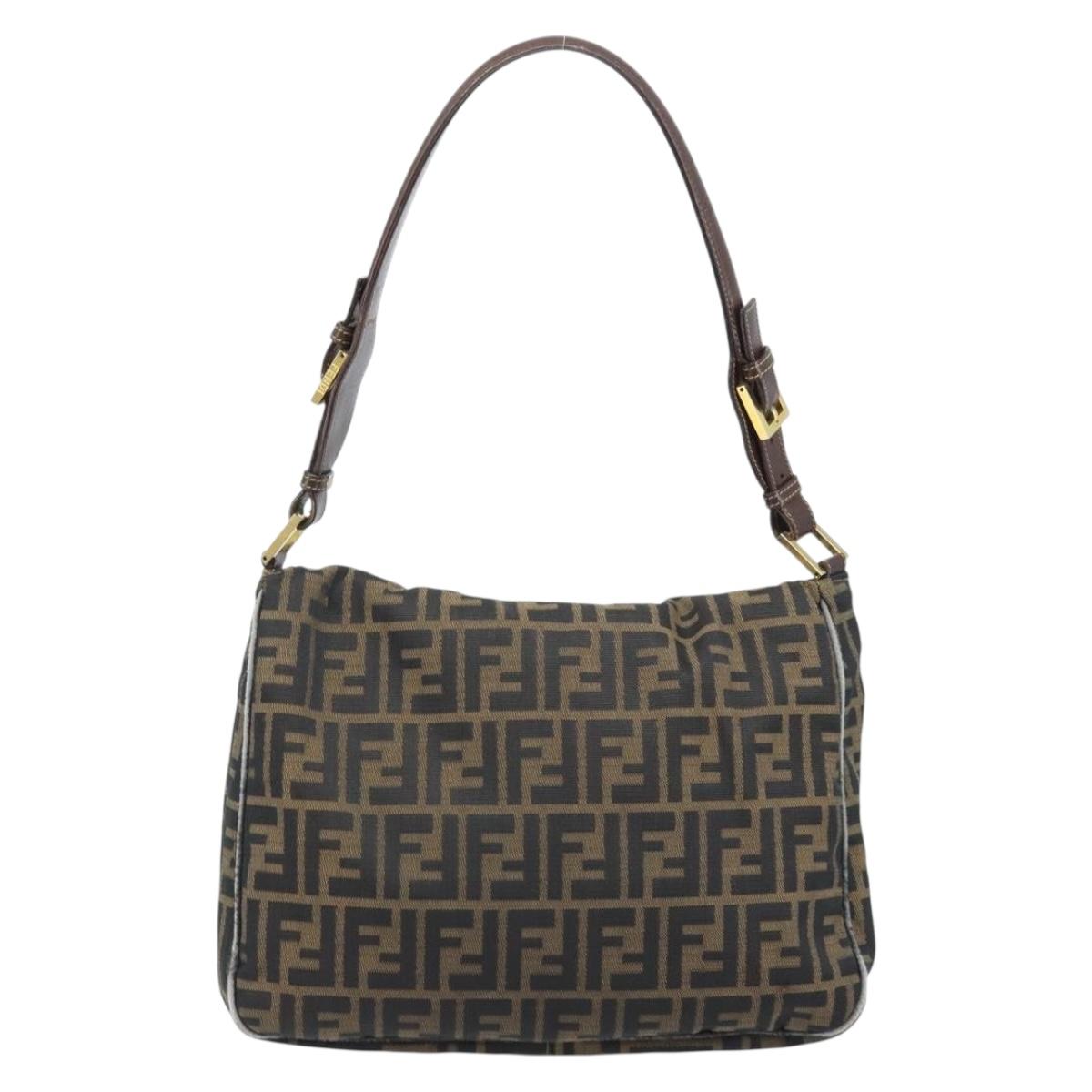 FENDI Zucca Canvas Shoulder Bag Black Brown Auth BAZ074