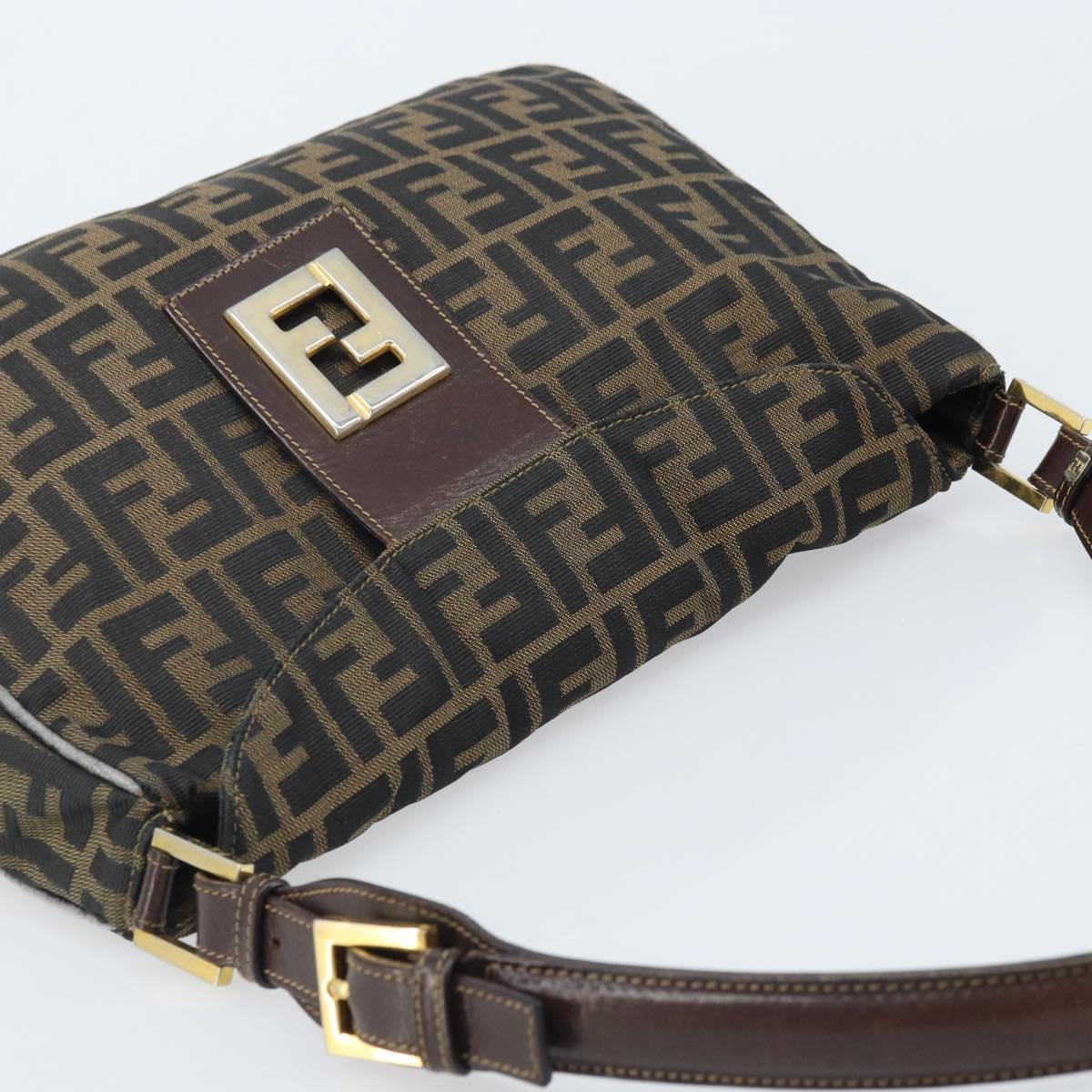FENDI Zucca Canvas Shoulder Bag Black Brown Auth BAZ074