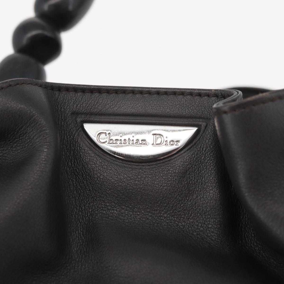 Christian Dior Maris Pearl Hand Bag Leather Dark Brown Auth BAZ076A
