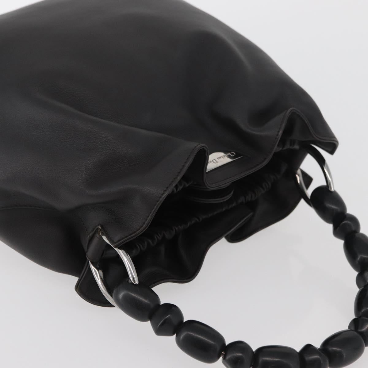 Christian Dior Maris Pearl Hand Bag Leather Dark Brown Auth BAZ076A