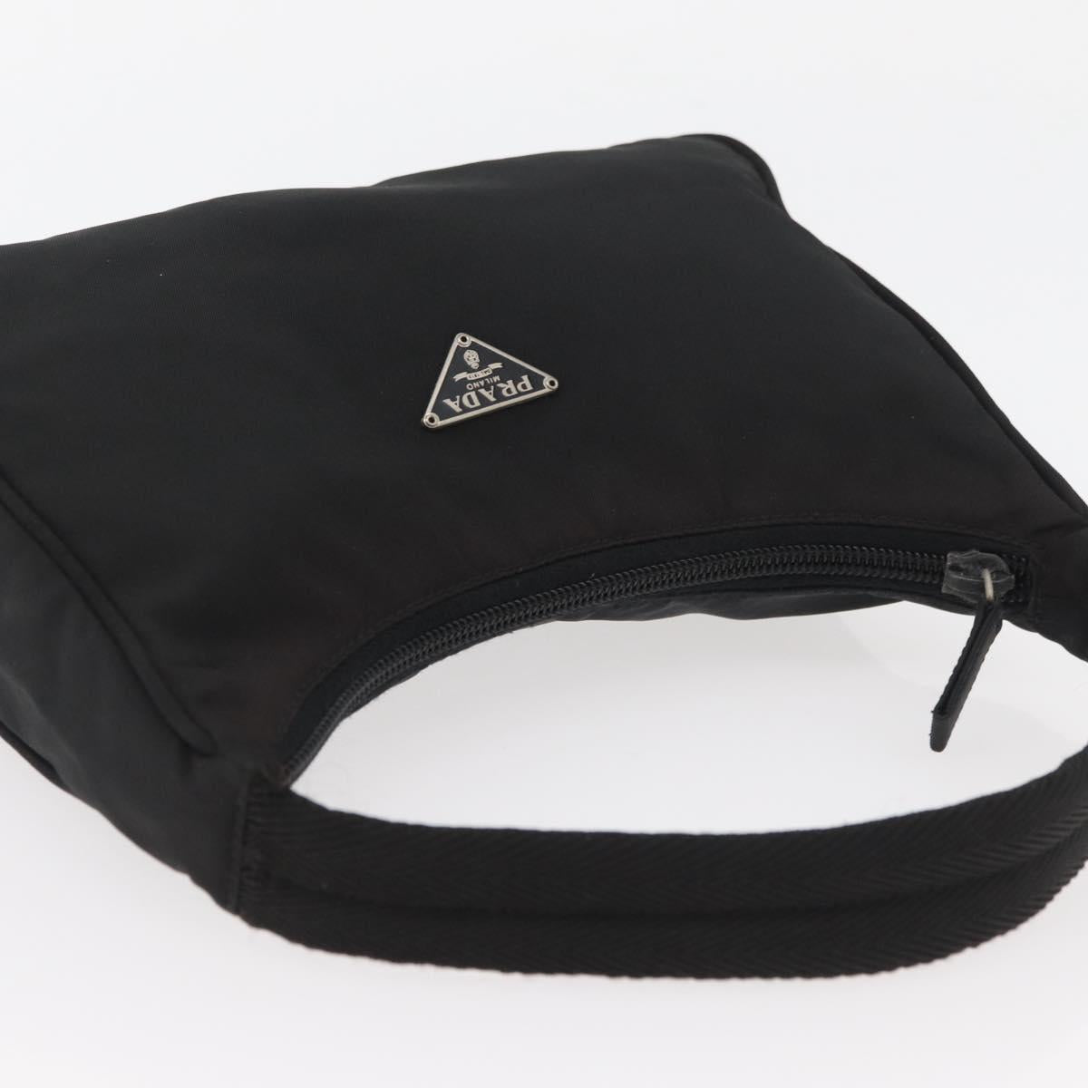 PRADA Hand Pouch Nylon Black Silver Auth BAZ078A